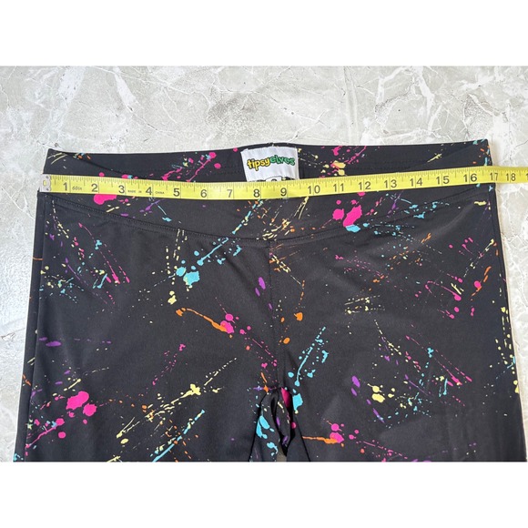 Tipsy Elves XL Black Paint Splatter Leggings Women's Yoga Pants Holiday Rainbow - Picture 5 of 8